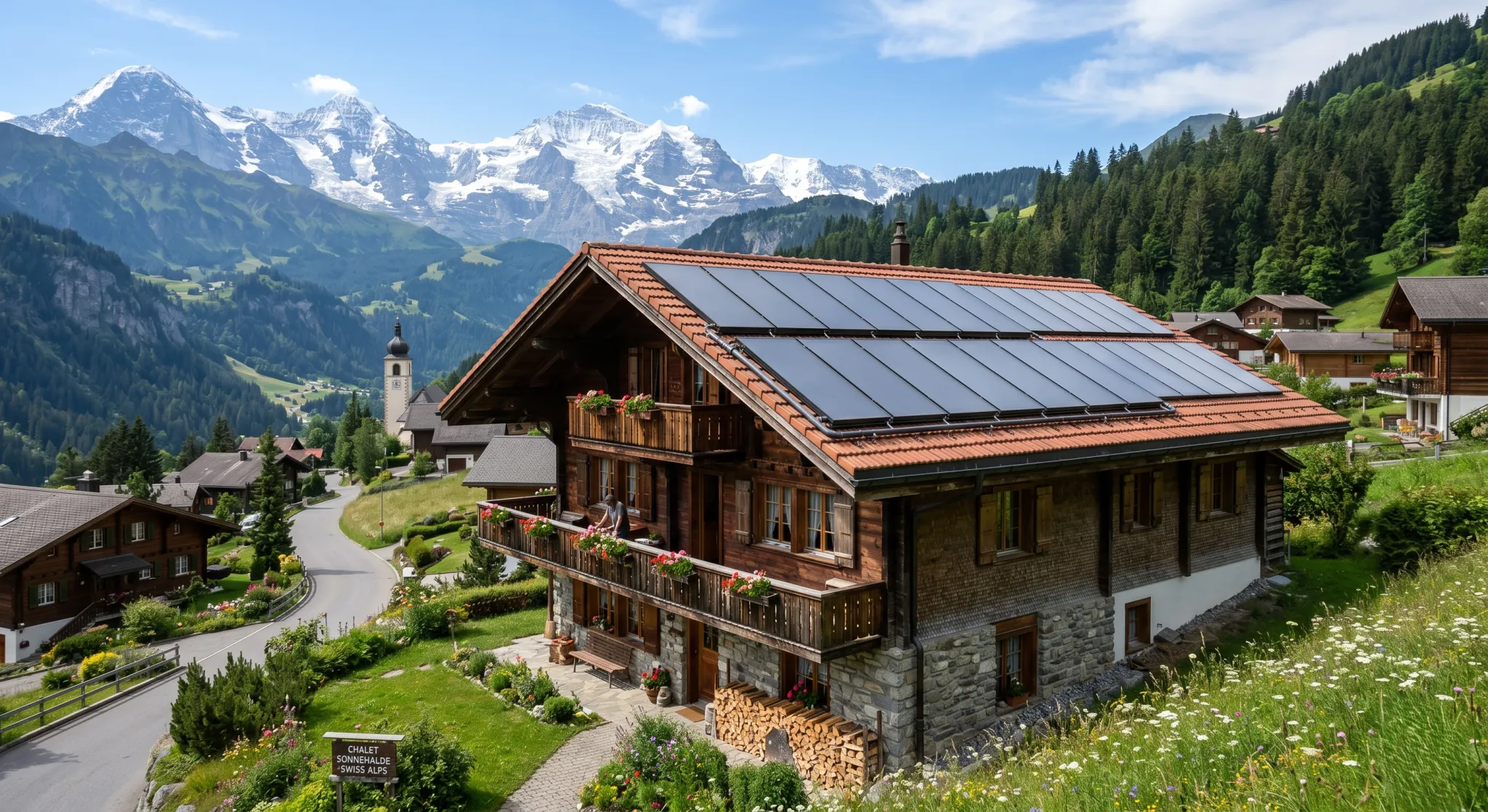Solar thermal collectors on a building roof